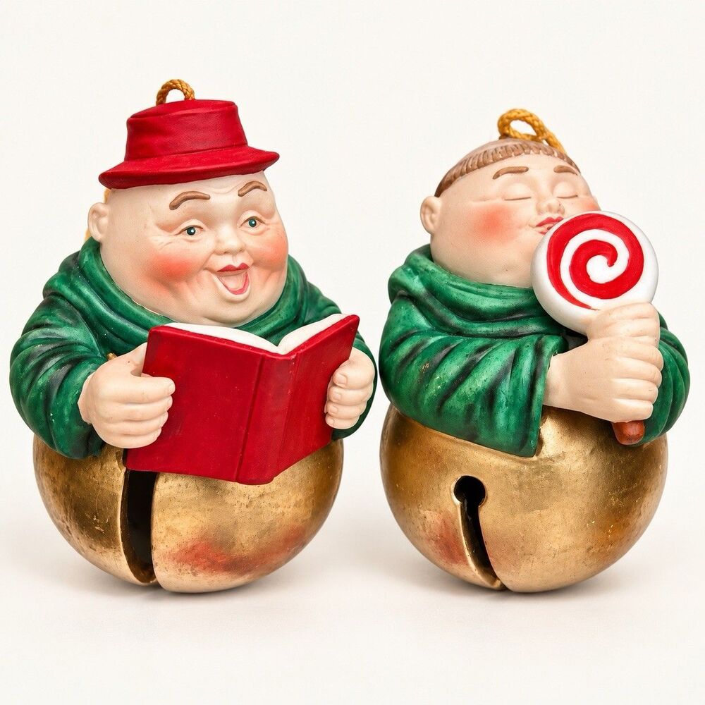Department 56 1990’s Vintage Christmas Monk Bell Ornaments Caroler & Lollipop